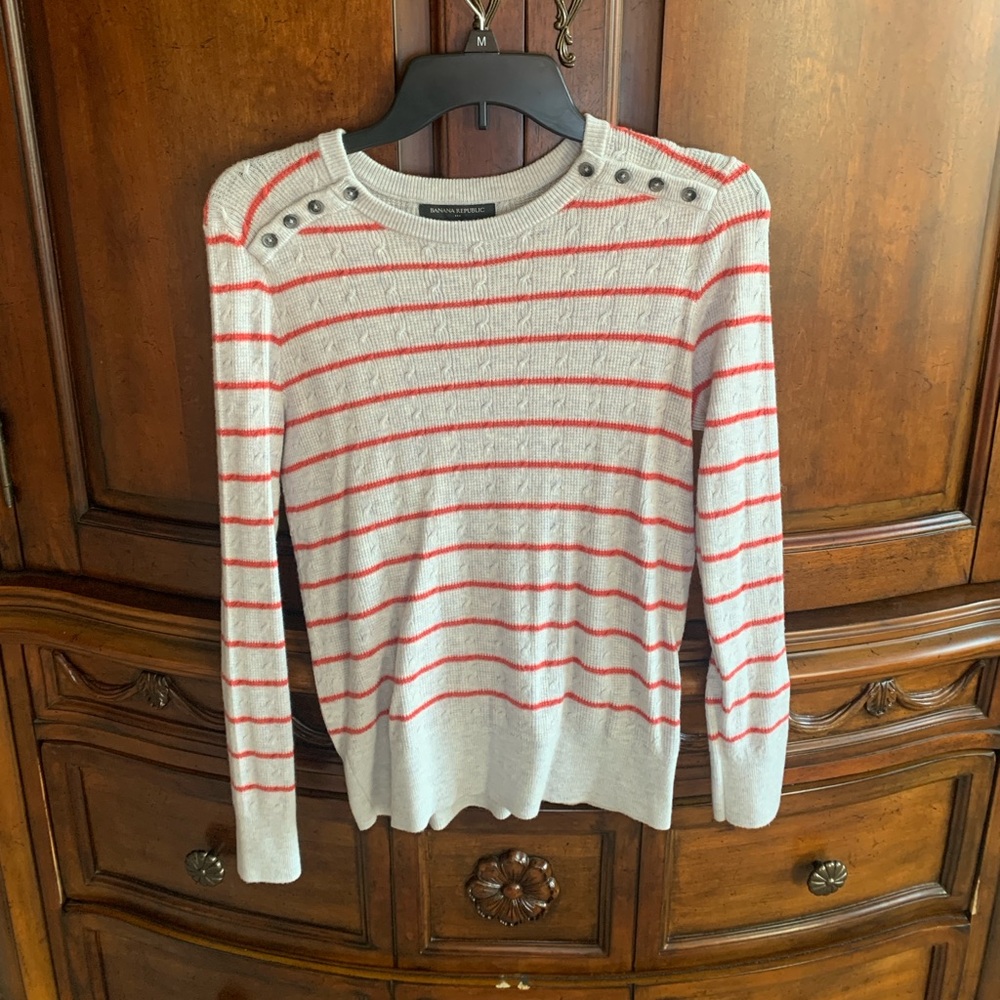Banana Republic Coral Striped Crew Neck Sweater